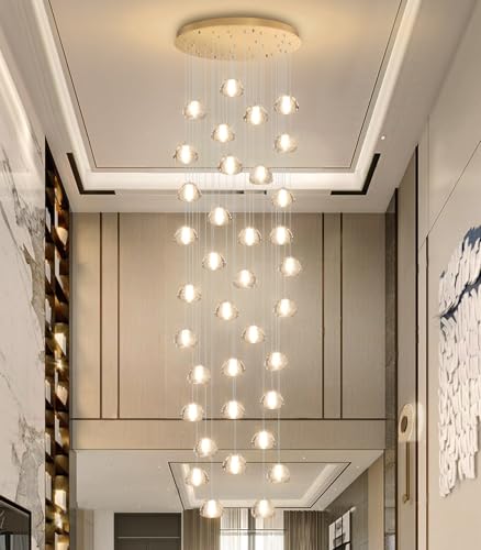 Image of 36 Light 216'' Long Large Crystal Chandeliers LED Chandeliers for High Ceiling Handing Light Fixture for Entrance Hallway Foyer Staircase Lobby Gold