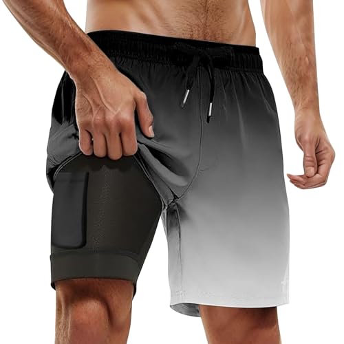 Pantalon de bain homme grande taille ample imprimé dégradé double couche confortable
