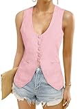 COCCKO Womens Deep V Neck Blazer Vest Summer Linen Sleeveless Waist Coat Vest Work Casual Cotton Tank Tops