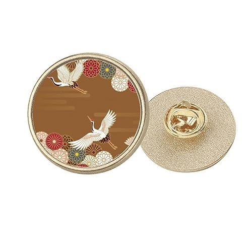 Broche ronde dorée grues et fleurs M le cadeau idéal pour femme