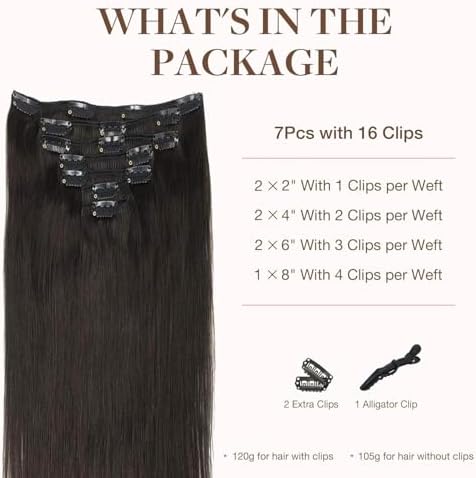 GOO GOO Clip in Hair Extensions Human Hair, 22inch 120g 7Pcs, #2 Dark Brown, Hair extensions for women, Human Hair Extensions Clip in