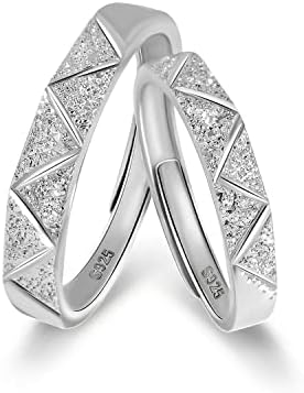 Meissa Sterling Silver Couple Ring Adjustable Personalized Couple Rings for Men and Women Promise Ring Wedding Engagement Anniversary Ring Set (Set of two rings)