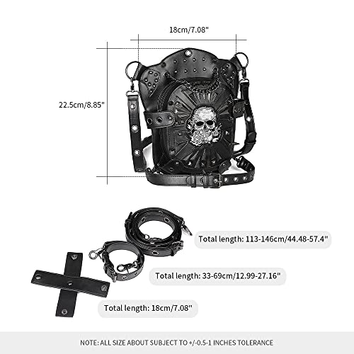 Bolso de pierna steampunk con correa ajustable y calavera de cuero para moto 5