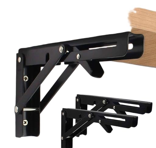 SK 2 Pcs Folding Shelf Brackets 8 Inch Heavy Duty Metal DIY Triangle Wall Mount Collapsible Shelf Bracket for Tables Benches Shelves Space Saving (Black 8 Inch) GRE-P120-image-17