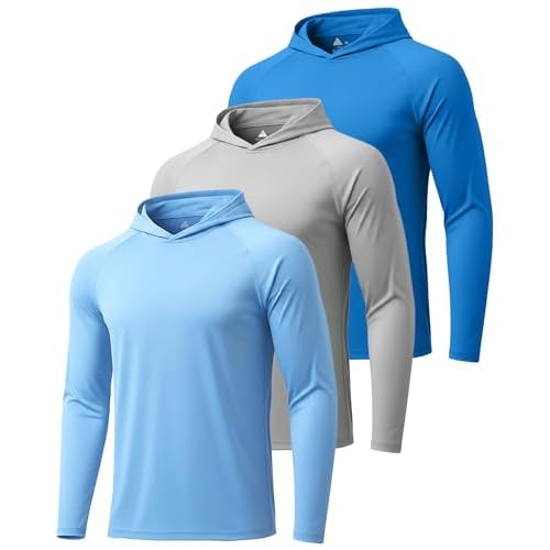 ZITY 3 Pack Men's Sun Protection Hoodie Shirt Fishing Shirts for Men UPF 50+ Long Sleeve Shirt Lightweight Rash Guard 3 Pack-light Grey / Light Blue / Sky Blue XX-Large