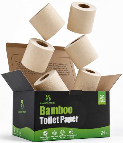 Bamboo Story, Bamboo Toilet Paper Unbleached, 24 Rolls, 3 Ply and 300 Sheets Bamboo Toilet Tissue...