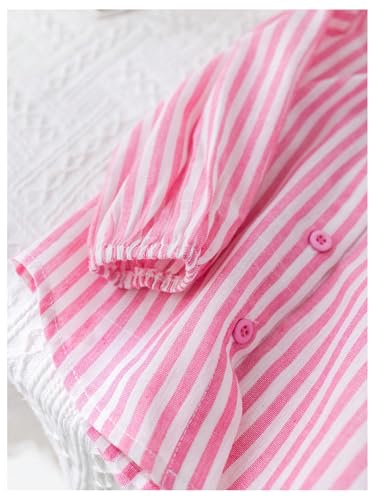 Image of SweatyRocks Girl's Striped Button Down Shirts Lantern Long Sleeve Collared Blouse Pink 5Y