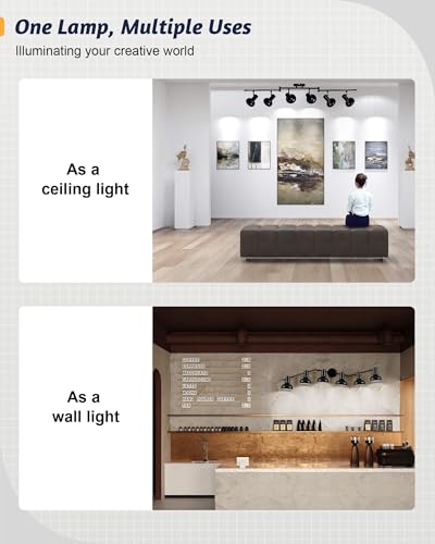 Image of HiBay 6-Light Track Lighting, Directional Rotatable Ceiling Light Fixture, Black Farmhouse Spotlight for Kitchen Living Room Office, E12 Base (Bulbs Not Included)