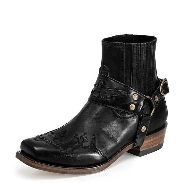Flexwest Cowboy Western Boots Black Embroidered Retro Vintage Classic Men Amazon.com | Western Cowboy Boots for Men,Leather Retro  main image 4