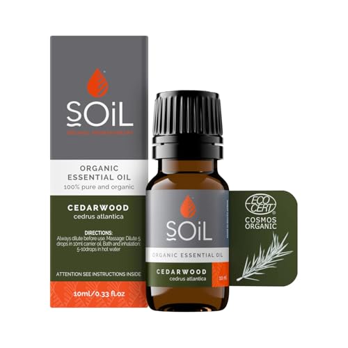 Soil Organic Cedarwood Essential Oil 10ml, Warm Woody Aroma for Diffusers & Aromatherapy, Creates a Grounding & Comforting Ambience, Suitable for Massage, Skin Care, Hair Care, DIY Soaps & Candles