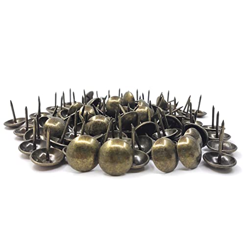 ZAYI 3/4” (19mm) Antique Brass Finish Upholstery Tacks, Furniture Nails Thumb Tacks Pins Assortment Kit for DIY Wood Furniture Décor 100PCS (3/4'', Bronze)