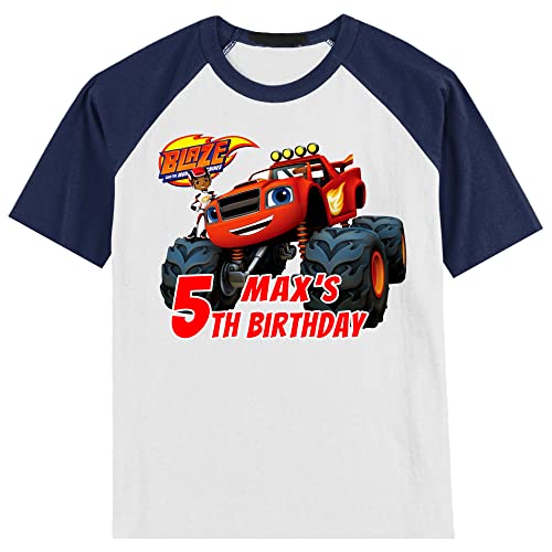 Personalized Monster Truck Birthday Shirt | Personalized with Name and Age | Monster Truck | Unisex Short Sleeve Raglan T-Shirt3