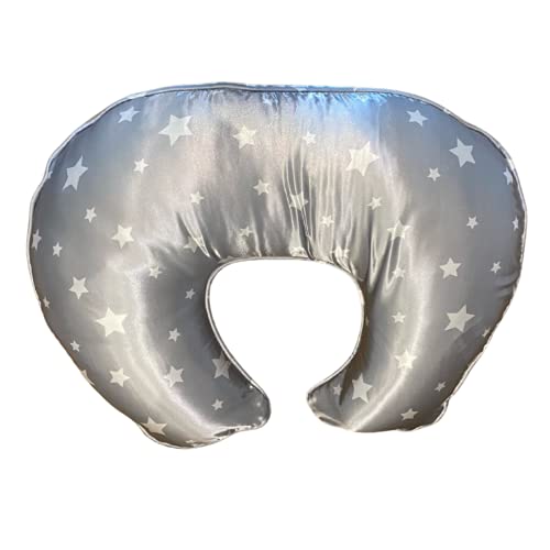 Housse de coussin d'allaitement anti-irritation en satin étoiles grises