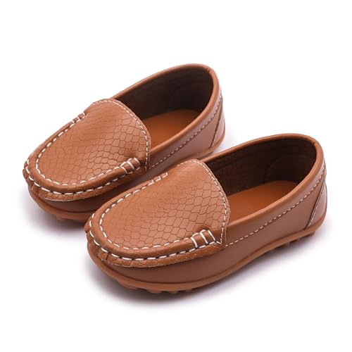 Image of Boys Loafers PU Leather Slip-On Toddler Dress Shoes Non-Slip Sole Kids Moccasins for School Events and Daily Wear