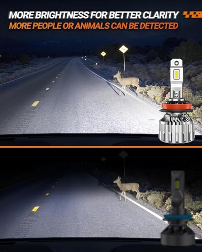 Image of SEALIGHT H11 Driving Bulbs, 46000LM Super Bright Bulbs with 15000RPM Cooling Fan, 6000K Cool White H11 Fog Lights, Plug-N-Play, Pack of 2