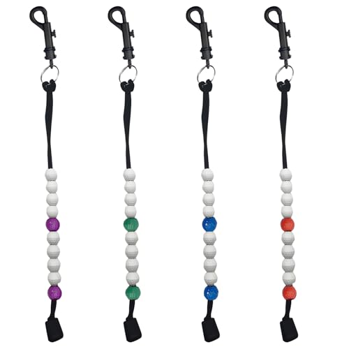 Golf Score Counter Beads with Clip, 4 Pack, Purple Green Blue Red, 12.5 inches