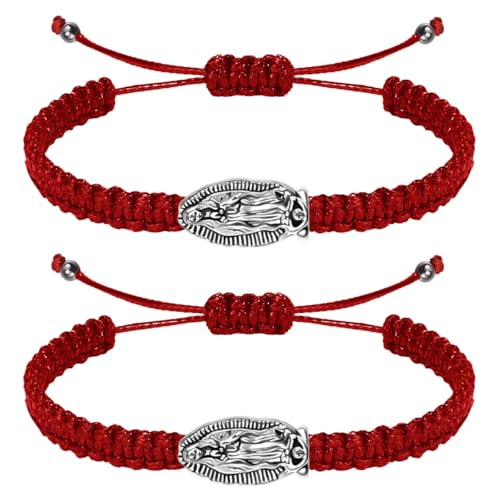 2Pcs Catholic Virgin Mary Bracelet Adjustable Red String La Virgen de Guadalupe Bracelet for Easter Party Favor Prayer Blessing Protection Men Women