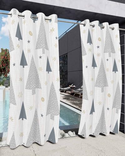 Outdoor Curtains for Patio Waterproof 95 Inches Long, Christmas Tree