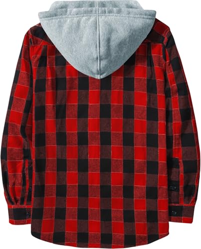 JACKETOWN Men's Flannel Long Sleeve Hoodie Shirts Casual Button Down Plaid Shirt Jackets Stylish with Pocket Red - image 2