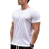 [Manatsulife] Tシャツ メンズ 半袖 トレーナー Vネック ニット 細身 カットソー インナー トレーニング 無地 カジュアル スウェット 夏服 DXT2 (XL, ホワイト)