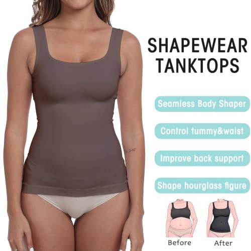 Image of YIOIOIO Womens Shapewear Tank Top Square Neck Tummy Control Compression | No Bust Compression, Anti-Roll Hem, Back Support, Seamless Design, 4-Way Stretch, All-Day Wear Comfort