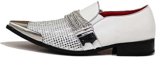Image of Enzo Romeo Crisino Men Rhinestone Chrome Toe Suede Pointy Buckle Dress Loafer Slip On Shoes