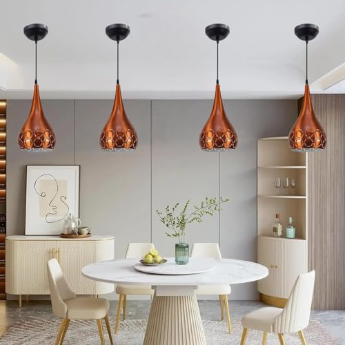 Image of Orange Aluminium Hanging Light for Home Designer Pendant Light with E27 Holder Modern Ceiling Hanging Lamp for (Bulb is not Included) Small Pack of 4