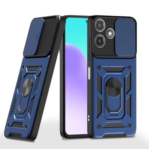 Image of Pikkme D10 Tough Armor Bumper Case | 360 Protection Case | Sliding Camera Shield Cover & Ring Holder Stand Back Cover for Redmi 12 5G / Poco M6 Pro 5G (Blue)