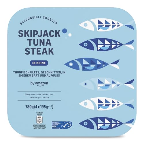 by Amazon Thunfischfilets, geschnitten, in eigenem Saft und Aufguss, 195g, 4er-Pack