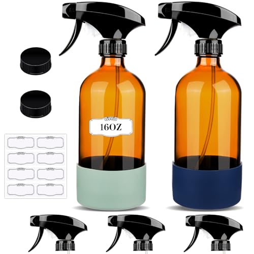 Comparison: Best Glass Spray Bottles For Cleaning 7 ZENOWICK 2 Pack/16 Oz Glass Spray Bottles, Refillable Empty Containers with Silicone Sleeve, Upgraded Adjustable Nozzle Spray Bottle Sets for Cleaning, Essential Oils, Hair (Amber)