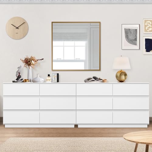 Merryluk Chest of Drawers 2 Pack Dresser with 12 Drawers, Dressers for Bedroom, Hallway, Entryway,or Closet Storage – Easy Pull Handle Storage Cabinets, White