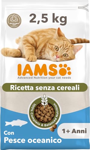IAMS Cibo per gatti senza cereali con pesce - Alimenti secco per gatti adulti da 1 anno, 2,5 kg