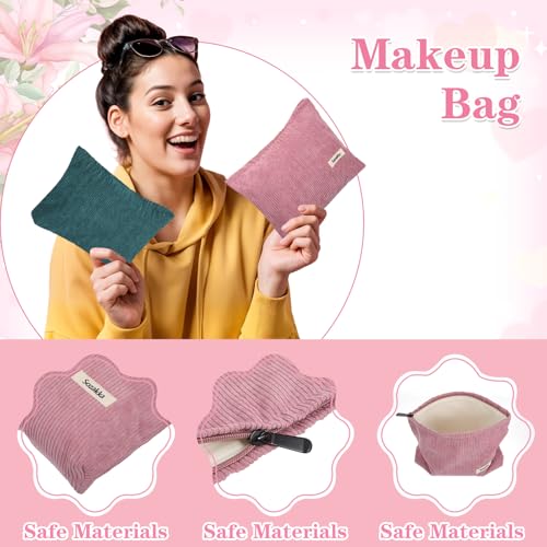 8 Pcs Corduroy Makeup Bags 10 x 7 Inches Cosmetic Bag Large Velvet Travel Aesthetic Pouch Travel Makeup Organizer Toiletry Bag for Purse Accessories Cosmetics Pouch for Women, 8 Colors3