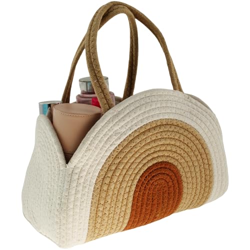 Cotton Rope Baby Diaper Caddy Organizer, Large Capacity Baby Diaper Caddy Basket, Multifunctional Baby Shower Basket, Portable Baby Diaper Organizer with Handle for Home Car Newborn Essentials Basket