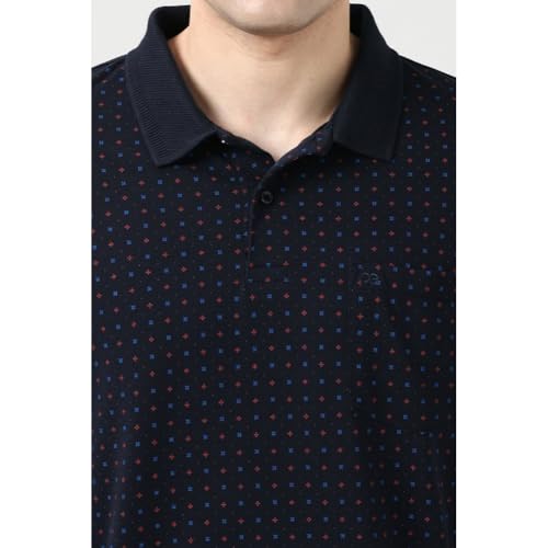 Image of Peter England Men's Cotton-Polyester Micro Matrix Polo Shirt - Casual Wear | Minimal & Modern