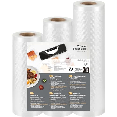 Rouleau Sous Vide Alimentaire, 3 Packs 28/25/20 x 300cm Sac Sous Vide, Convient à Tous Machine Sous Vide, Sachet Sous Vide Alimentaire Sans BPA