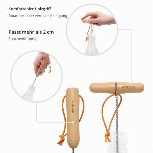 Foto von ATDDO Flaschenbürste, 2 Stück Flaschenbürste Kompatibel mit Sodastream Glasflasche Lang Flaschenreiniger Bürste für Glaswaren