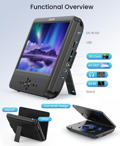 WONNIE 10" Car DVD Players, Portable DVD Player Dual Screen Play Two Different or The Same Movie with Headrest Mounts, 5 Hours Rechargeable Battery, 2 AC Adapters, All Regions, Support USB/SD/Sync TV