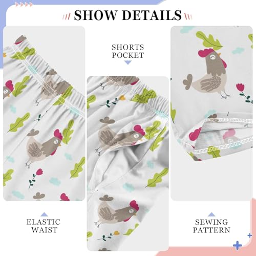 Cock and Florals Boys Long Pants Soft Trousers Elastic Waist Kids Lounge Bottoms with Pockets S-XL4