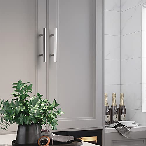 Image of Probrico 10 Pack 3 Inch Cabinet Pulls, Polished Chrome Kitchen Drawer Pulls, T Bar Stainless Steel Cabinet Handles 3 Inch (76mm) Hole Center, 5 Inch Length