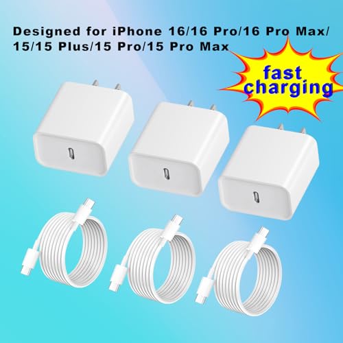 Image of USB C Charger, 20W Type C Wall Charger Block with 3 Pack 6FT Cable for 17 /17 Plus /17 Pro /16 /16 Plus /16 Pro Max /15 /15 Plus /15 Pro /15 Pro Max
