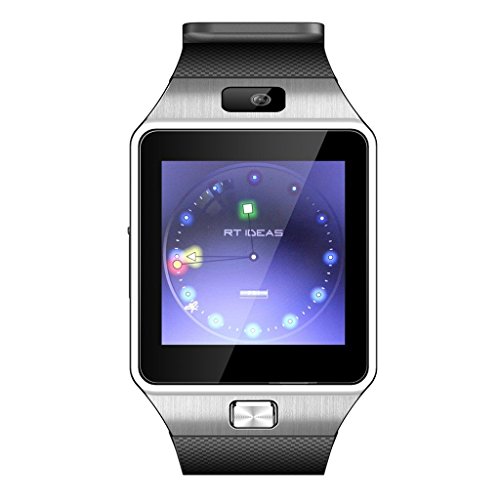 HAMSWAN Bluetooth 3.0 1.56 Inch SIM Card Digital Android Smartwatch Men Women Sport Wristwatch for HTC/Sony/Samsung/LG/Moto Smart Phone (Silver)