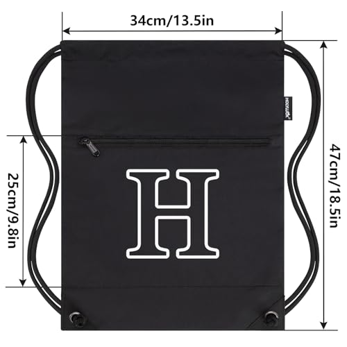 Image of HOLYLUCK Drawstring Bags Initial Backpack Sackpack Cinch Bags for Sports, Gym, Travel, Beach (Black-H)