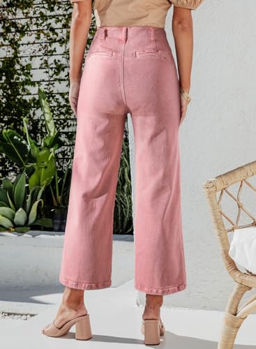 Sidefeel Women's Wide Leg Jeans High Waisted Straight Leg Jeans Buttoned Loose Stretchy Denim Pants with Pocket Peach Blossom Size 4 Long2