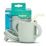 BAYBEE Baby BPA-Free Silicone Sipper Cup for Kids Drinking Training Anti Spill Sippy Cup/Glass with Soft Silicone Straw & Lid for Baby, Non-Slip Twin Handles Spout Cup for Infants 6+ Months (Green)