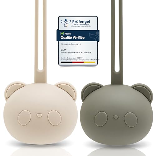 CAJA Boîte à sucette en silicone sans BPA lot de 2 rangement hygiénique pour bébés et jeunes enfants design panda accessoire bébé pratique idée cadeau naissance trousse de maternité