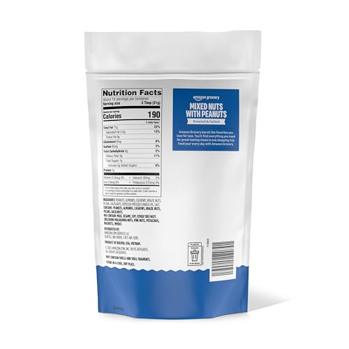 Image of Amazon Grocery, Mixed Nuts with Peanuts, Roasted & Salted, 16 Oz (Previously Happy Belly, Packaging May Vary)