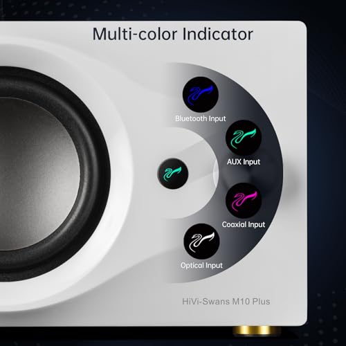 HiVi-Swans M10 Plus White Bookshelf Speaker, Bluetooth Powered Computer Speakers with Subwoofer 2.1 Home Speakers Stereo System – 60W RMS – AUX Audio - Image 4