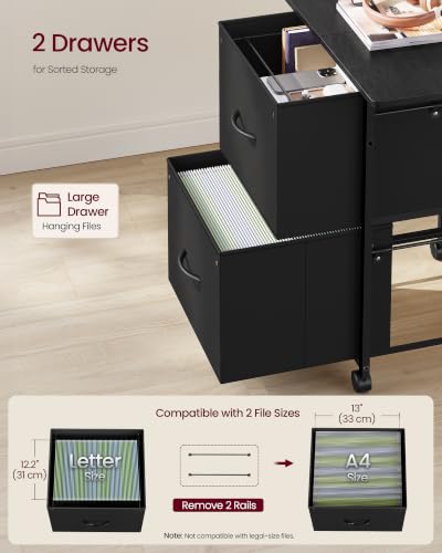 Image of VASAGLE Mobile Printer Stand with Storage, Filing Cabinet, Side Pockets | Filing Cabinet for A4 Letter Size, 23.6 x 15.7 x 26.8 Inch, Ink Black, BELLAH Collection UOFC202BC01