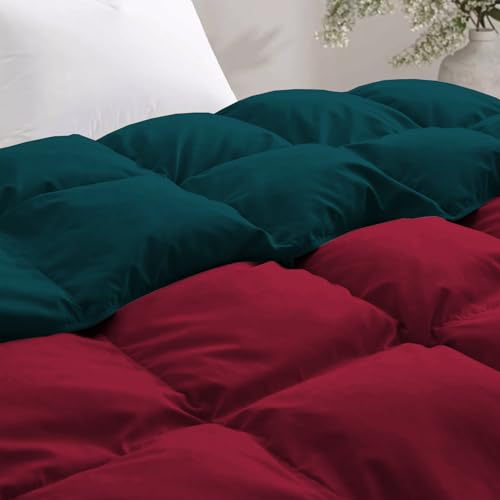 Image of Fluffy 600 GSM Winter Comforter Single Bed 60 inchX90 inch - 600 GSM Heavy Winter Quilt Microfiber Rajai /Duvet /Blanket Super Soft Single Size - Teal /Burgundy Color